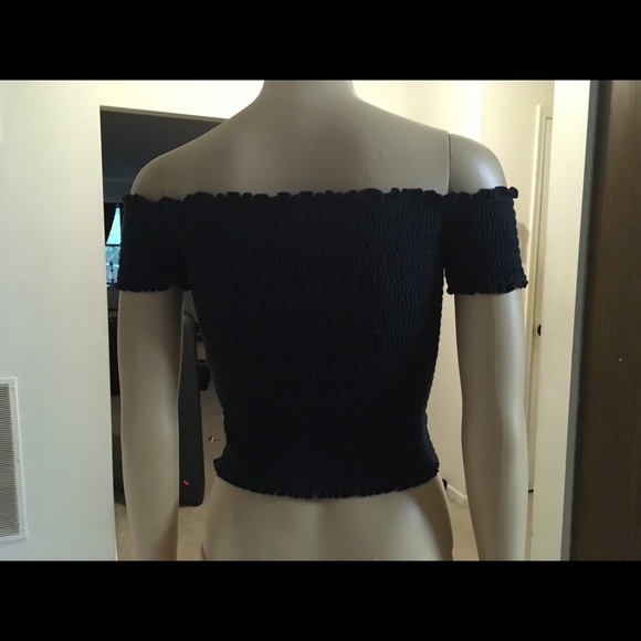 Hollister Off the Shoulder Crinkle Black Stretchy Sexy Top Small - Picture 5 of 9